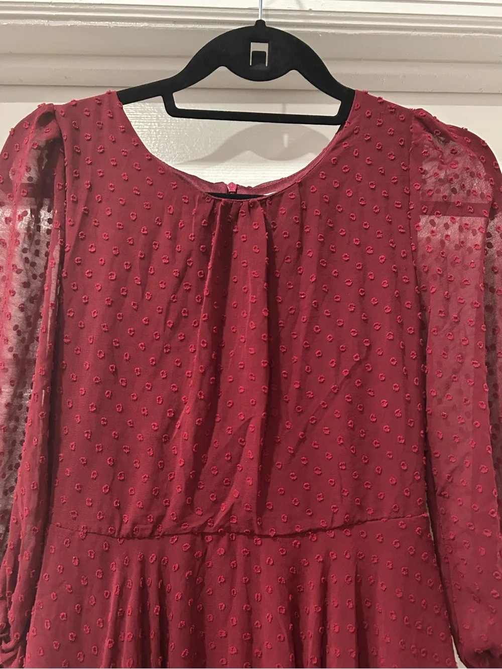 Mia Joy Joyfolie Burgundy Swiss Dot Ruffle Dress Size 12 - Picture 3 of 9